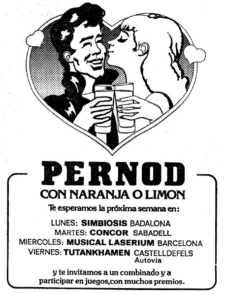 Anuncio del licor PERNOD en el que aparece la Discoteca Tutankhamen de Gav� Mar publicado en el diario LA VANGUARDIA (20 de Mayo de 1979)